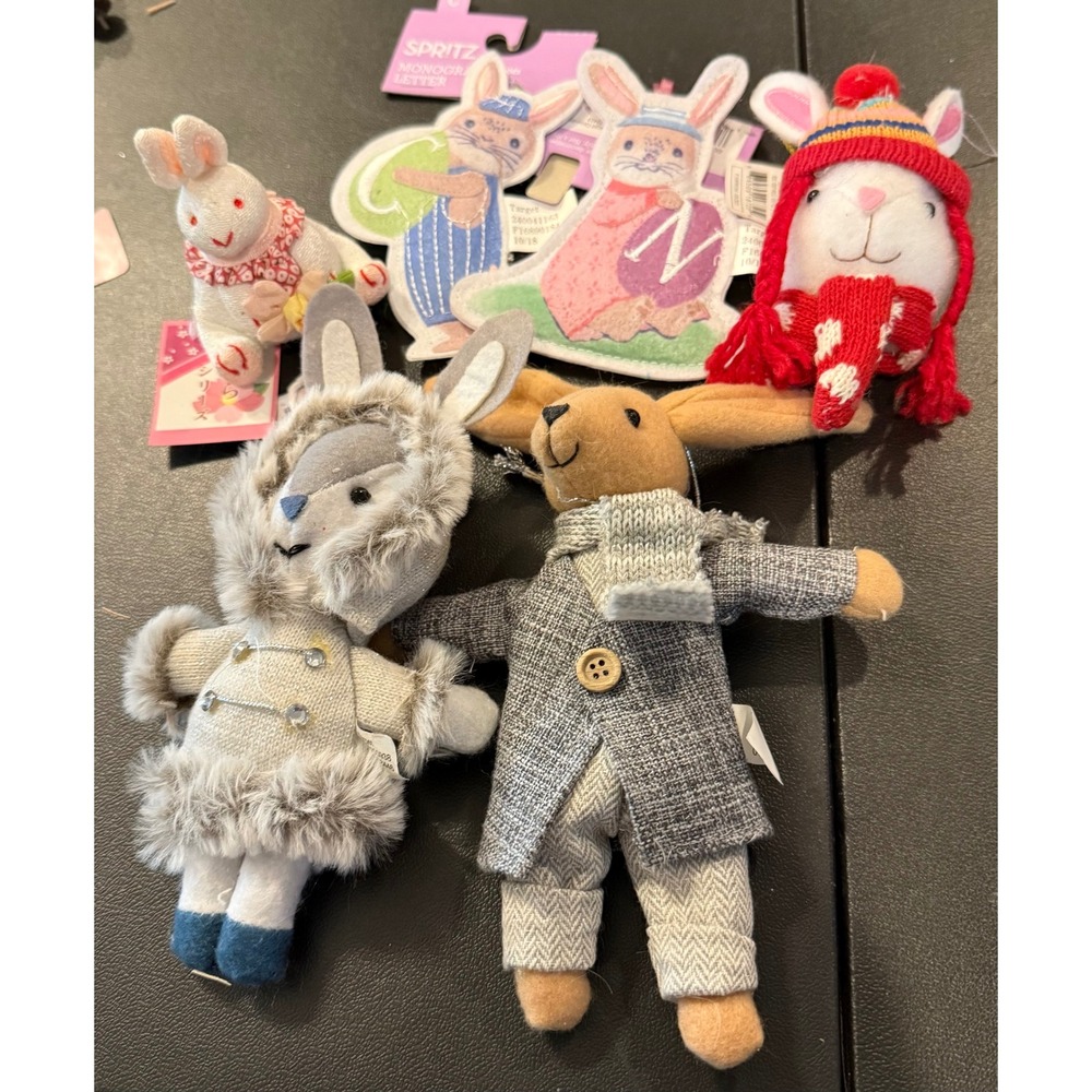 Target Holiday Christmas Ornament Lot Multicolor Bunny Rabbit Winter Spritz NEW